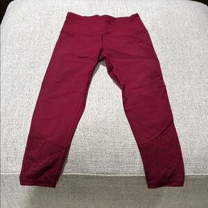 Women's Burgundy Victoria Sport cropped Leggings with Mesh Accents